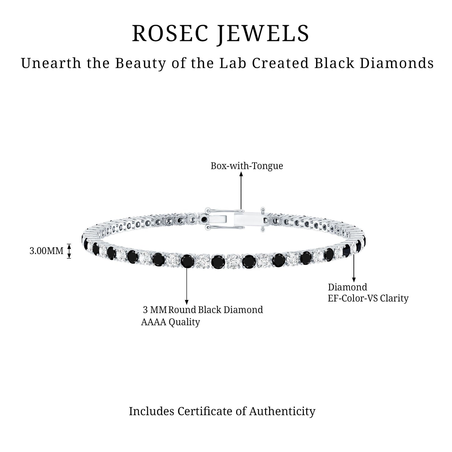 Prong Set Certified Lab Grown Black and White Diamond Tennis Bracelet