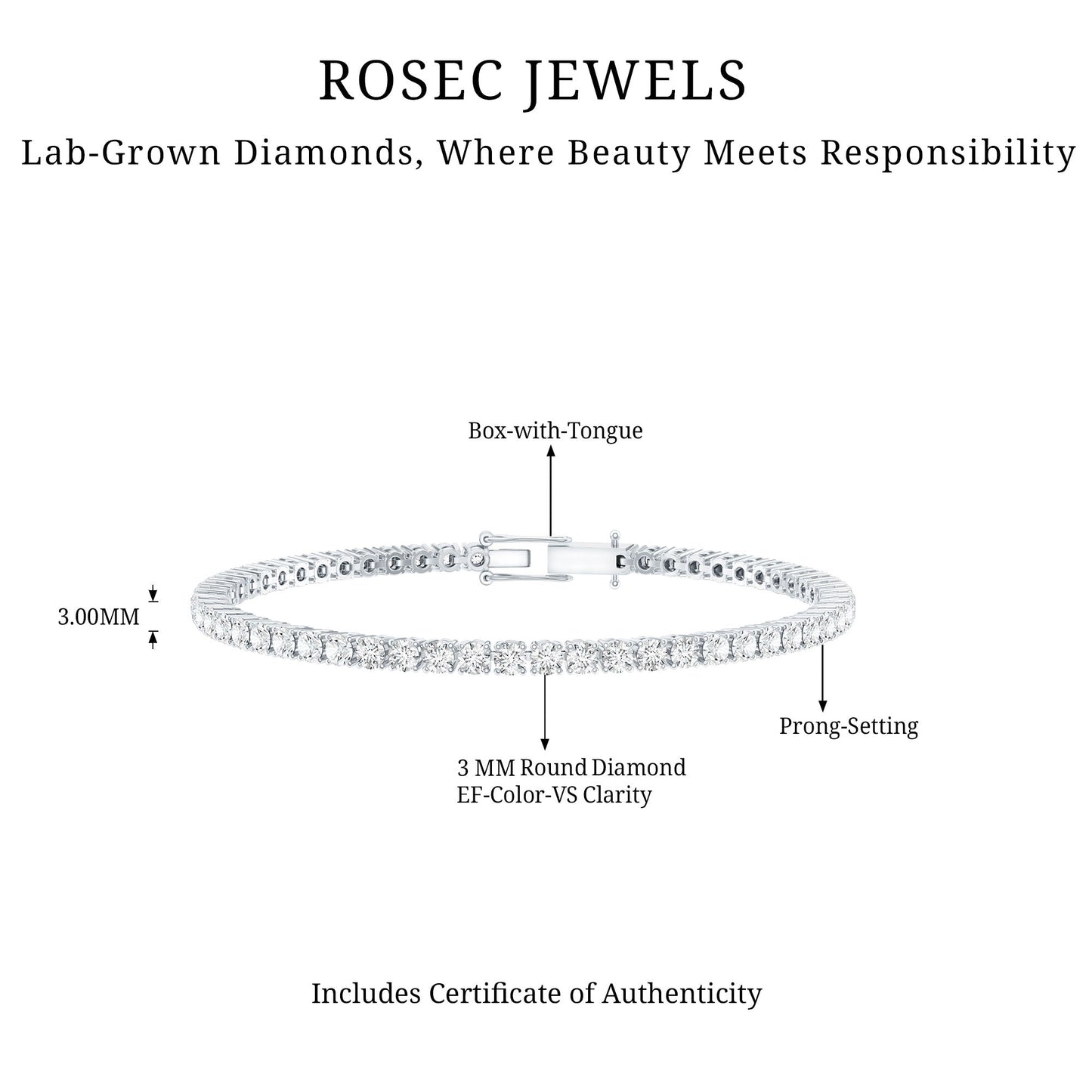 Certified Lab Grown Classic Round Diamond Tennis Bracelet