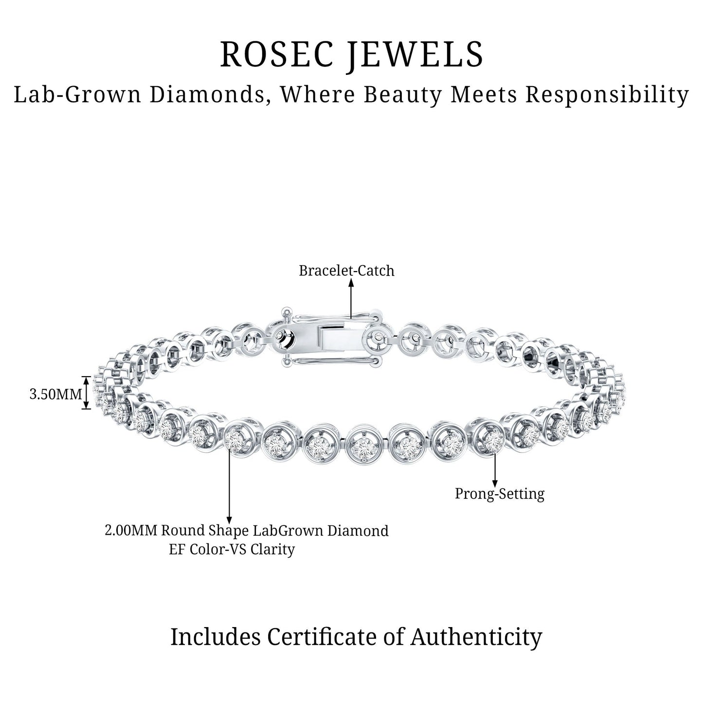 Certified Lab Grown Classic Round Diamond Bridal Tennis Bracelet