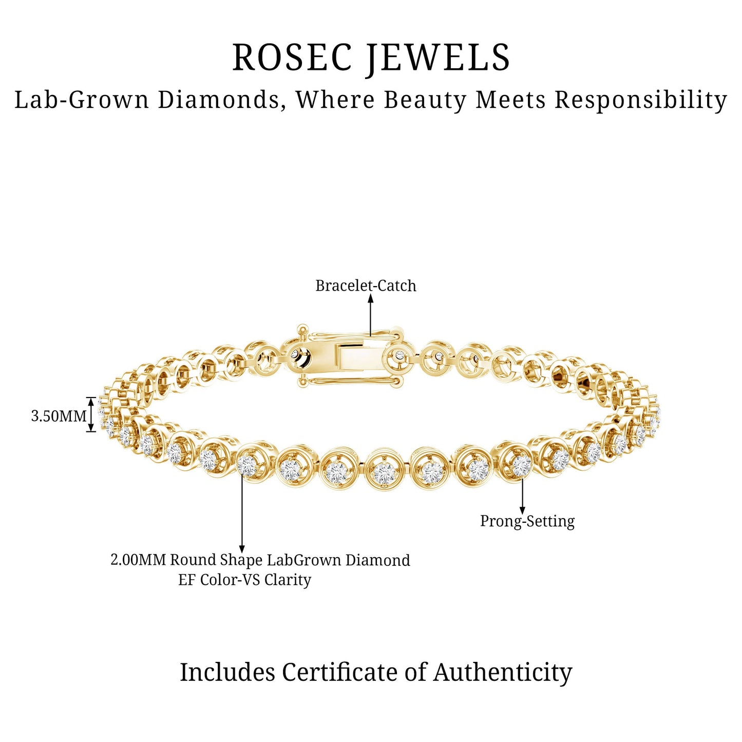 Certified Lab Grown Classic Round Diamond Bridal Tennis Bracelet