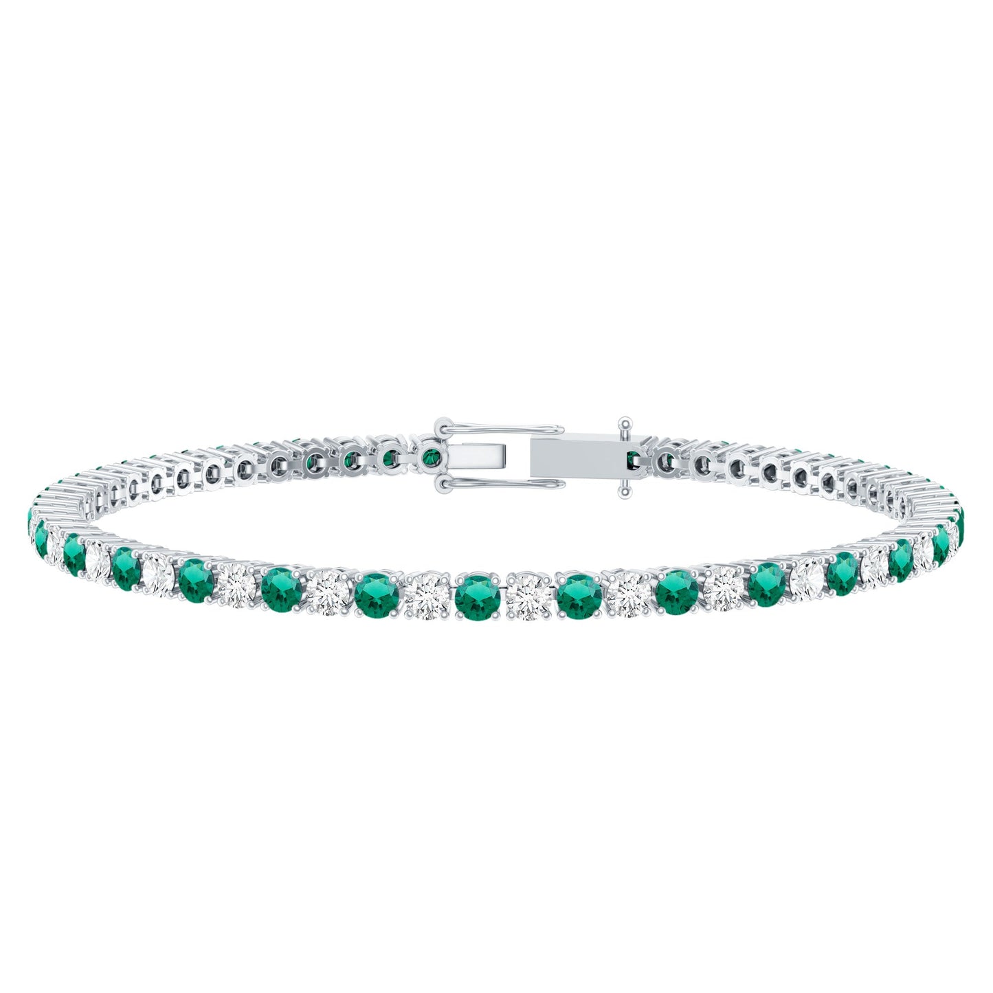 Certified Lab Grown Diamond and Emerald Wedding Tennis Bracelet