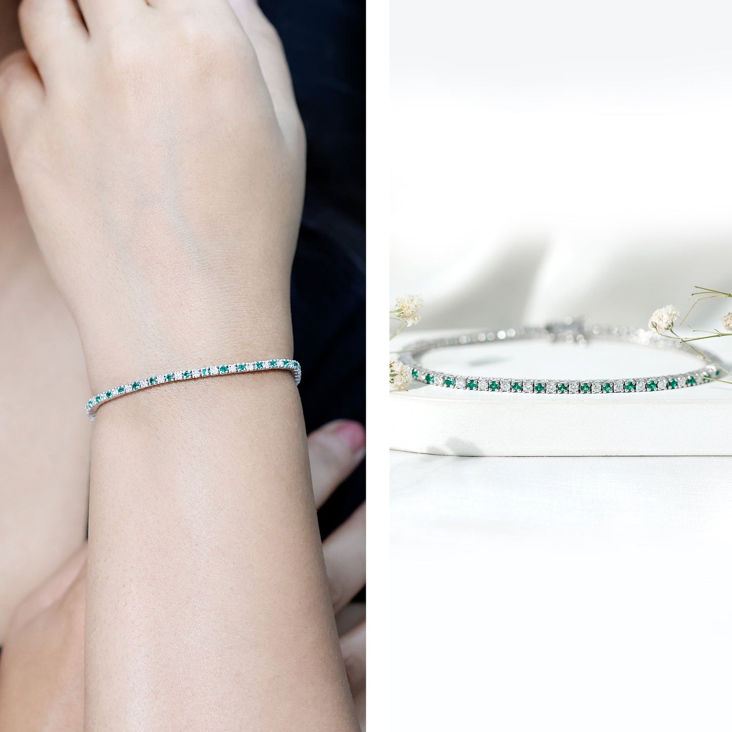 Certified Lab Grown Diamond and Emerald Wedding Tennis Bracelet