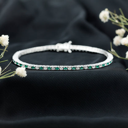 Certified Lab Grown Diamond and Emerald Wedding Tennis Bracelet
