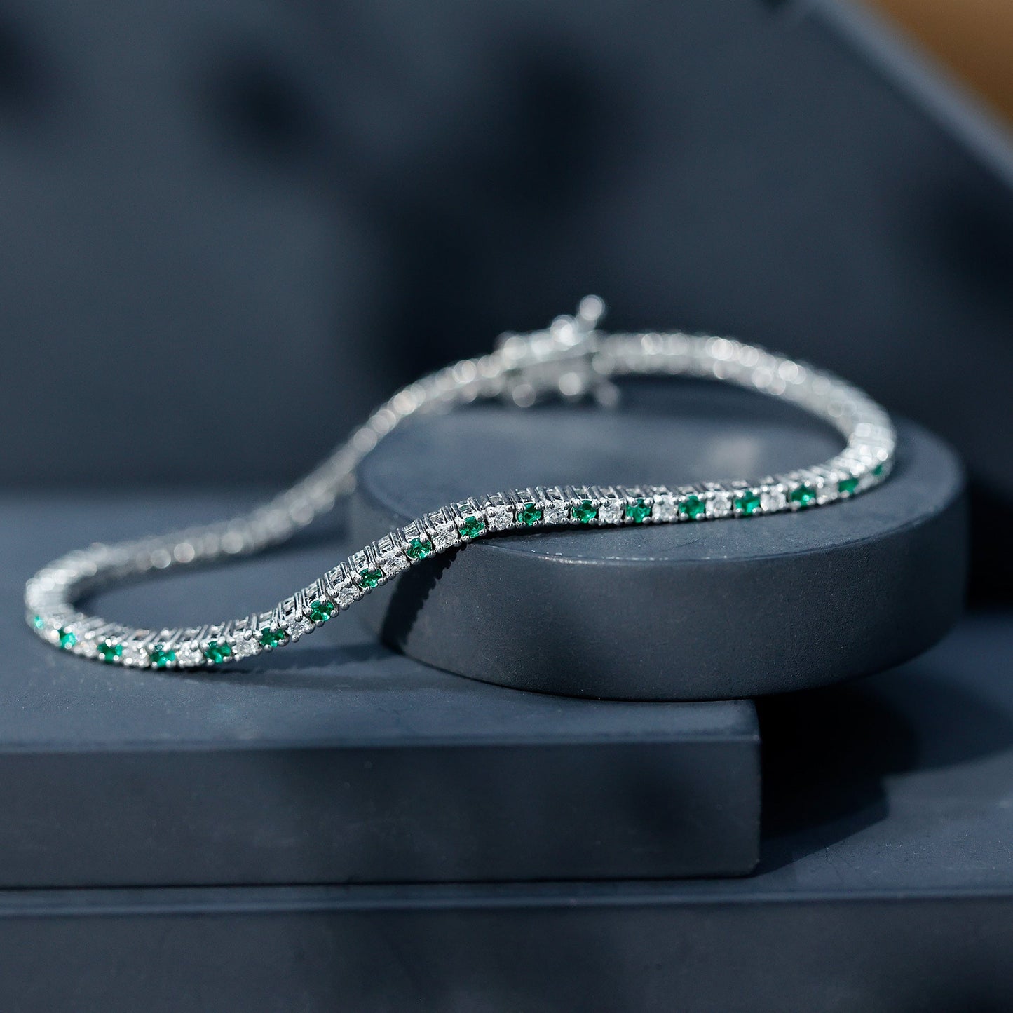 Certified Lab Grown Diamond and Emerald Wedding Tennis Bracelet