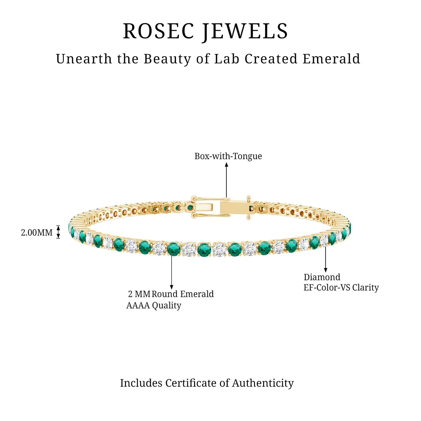 Certified Lab Grown Diamond and Emerald Wedding Tennis Bracelet