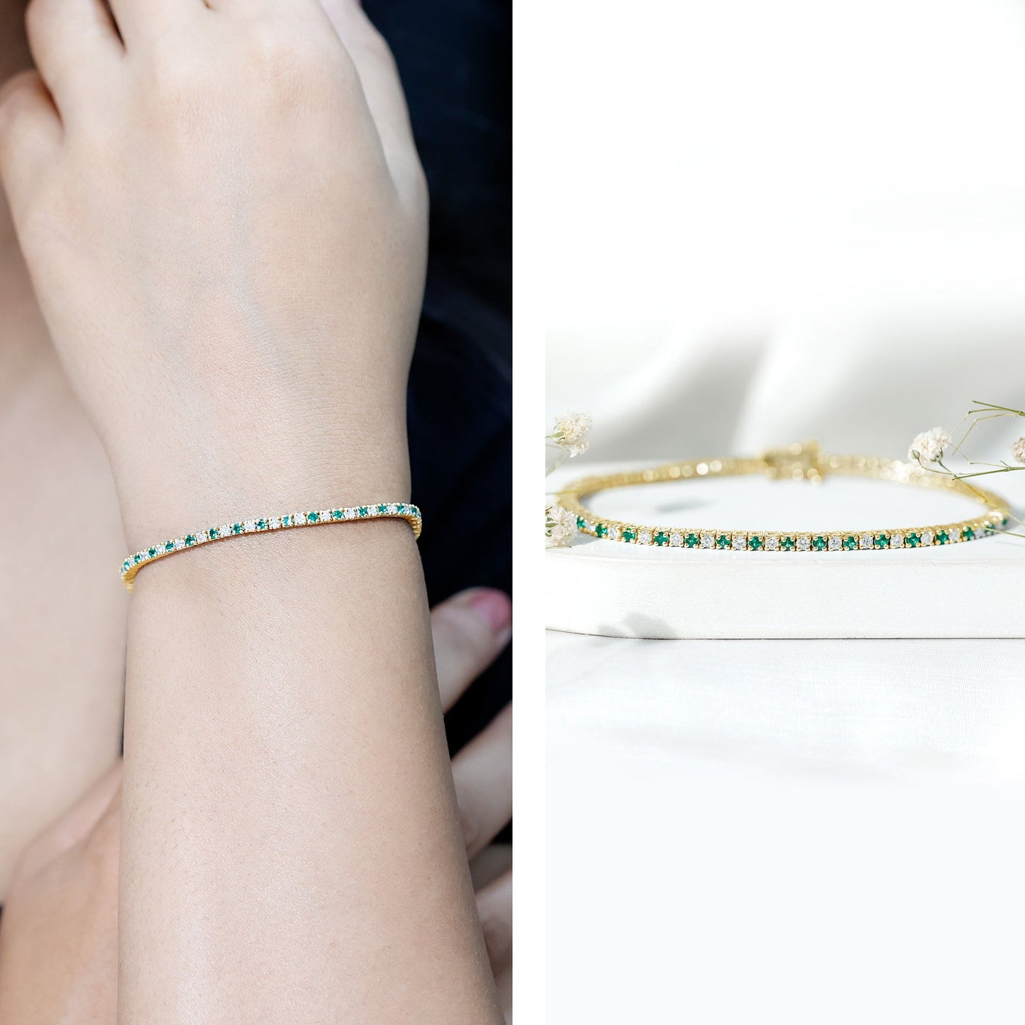 Certified Lab Grown Diamond and Emerald Wedding Tennis Bracelet