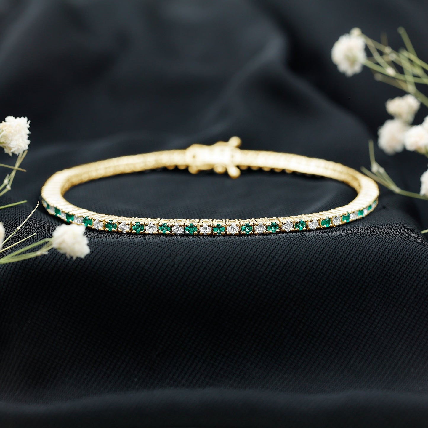Certified Lab Grown Diamond and Emerald Wedding Tennis Bracelet
