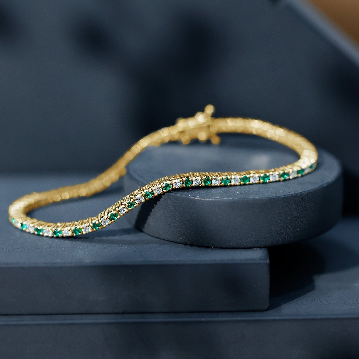 Certified Lab Grown Diamond and Emerald Wedding Tennis Bracelet