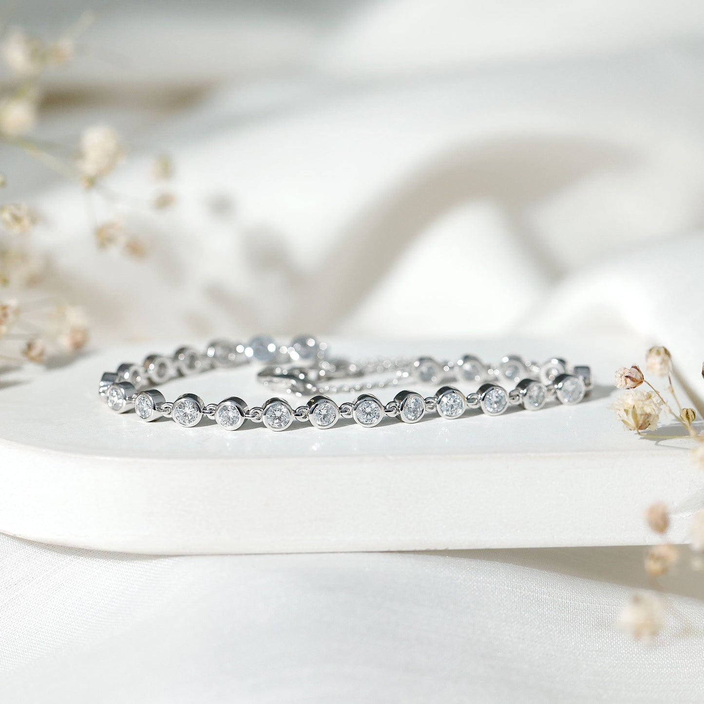 Certified Lab Grown Bezel Set Diamond Eternity Chain Bracelet