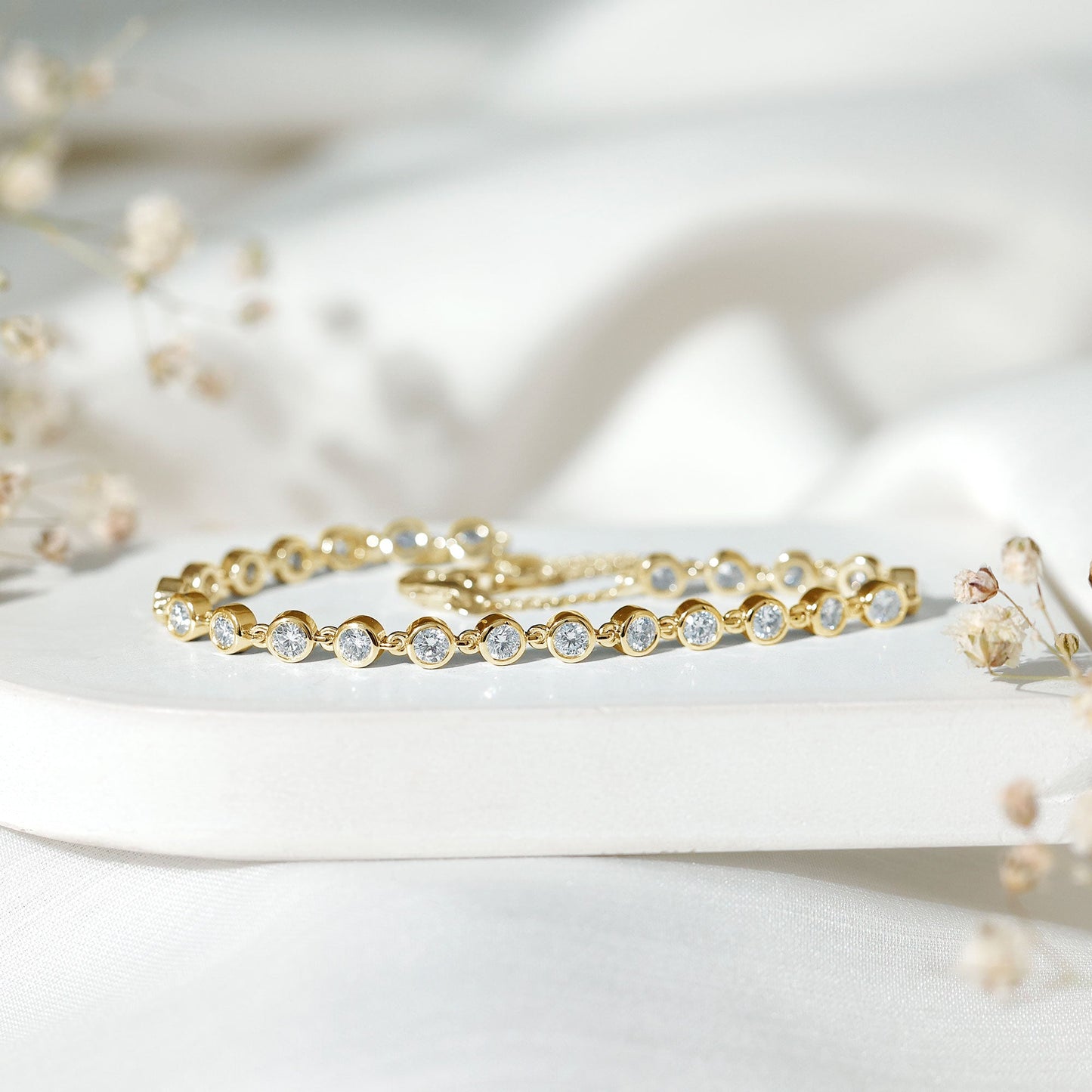 Certified Lab Grown Bezel Set Diamond Eternity Chain Bracelet