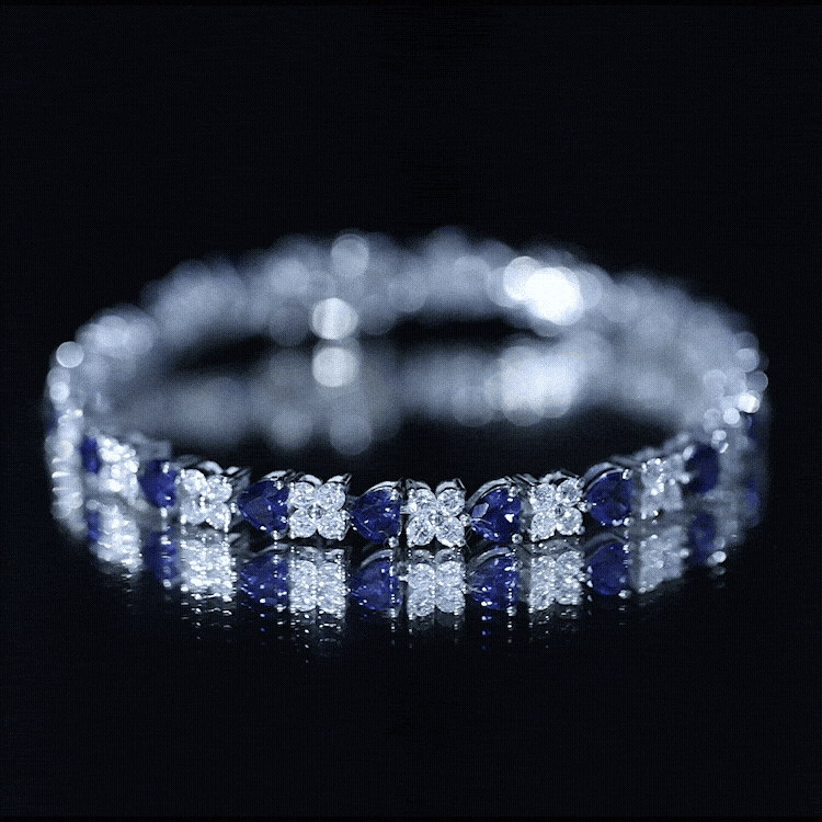 Heart Shape Lab Grown Blue Sapphire and Diamond Tennis Bracelet