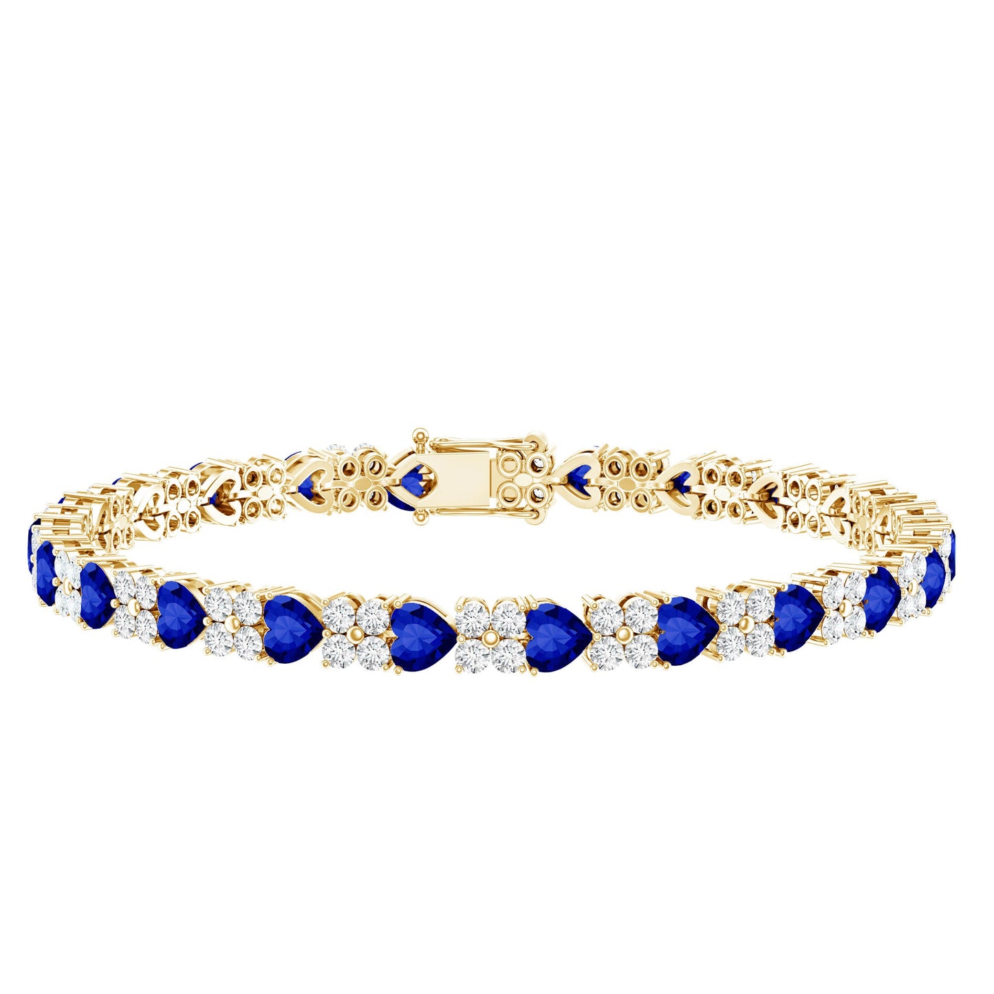 Heart Shape Lab Grown Blue Sapphire and Diamond Tennis Bracelet