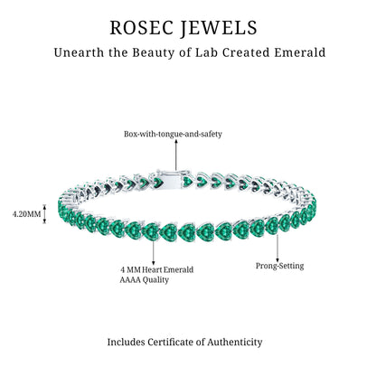 Lab Grown Emerald Heart Tennis Bracelet