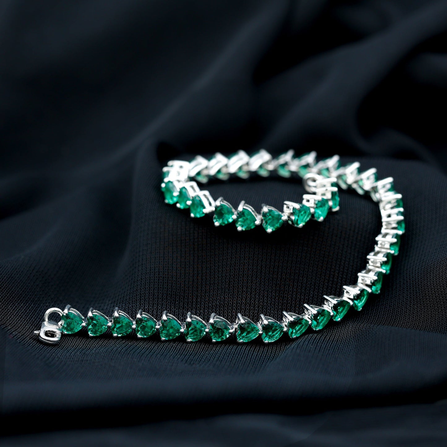 Lab Grown Emerald Heart Tennis Bracelet