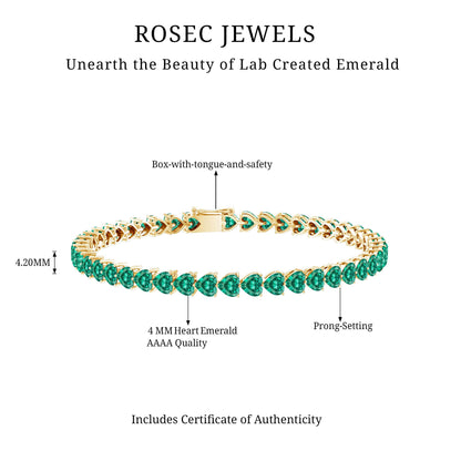Lab Grown Emerald Heart Tennis Bracelet