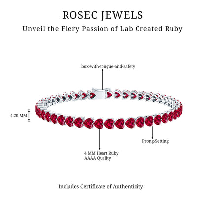 Heart Shape Lab Grown Ruby Tennis Bracelet