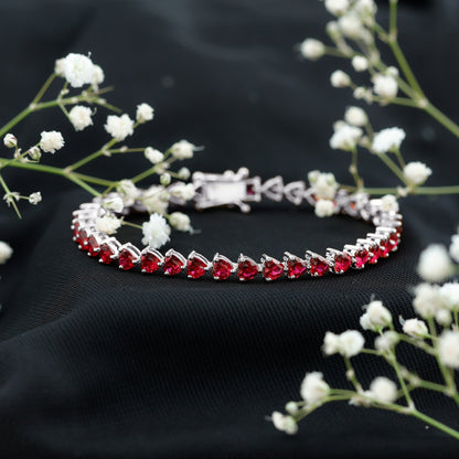 Heart Shape Lab Grown Ruby Tennis Bracelet