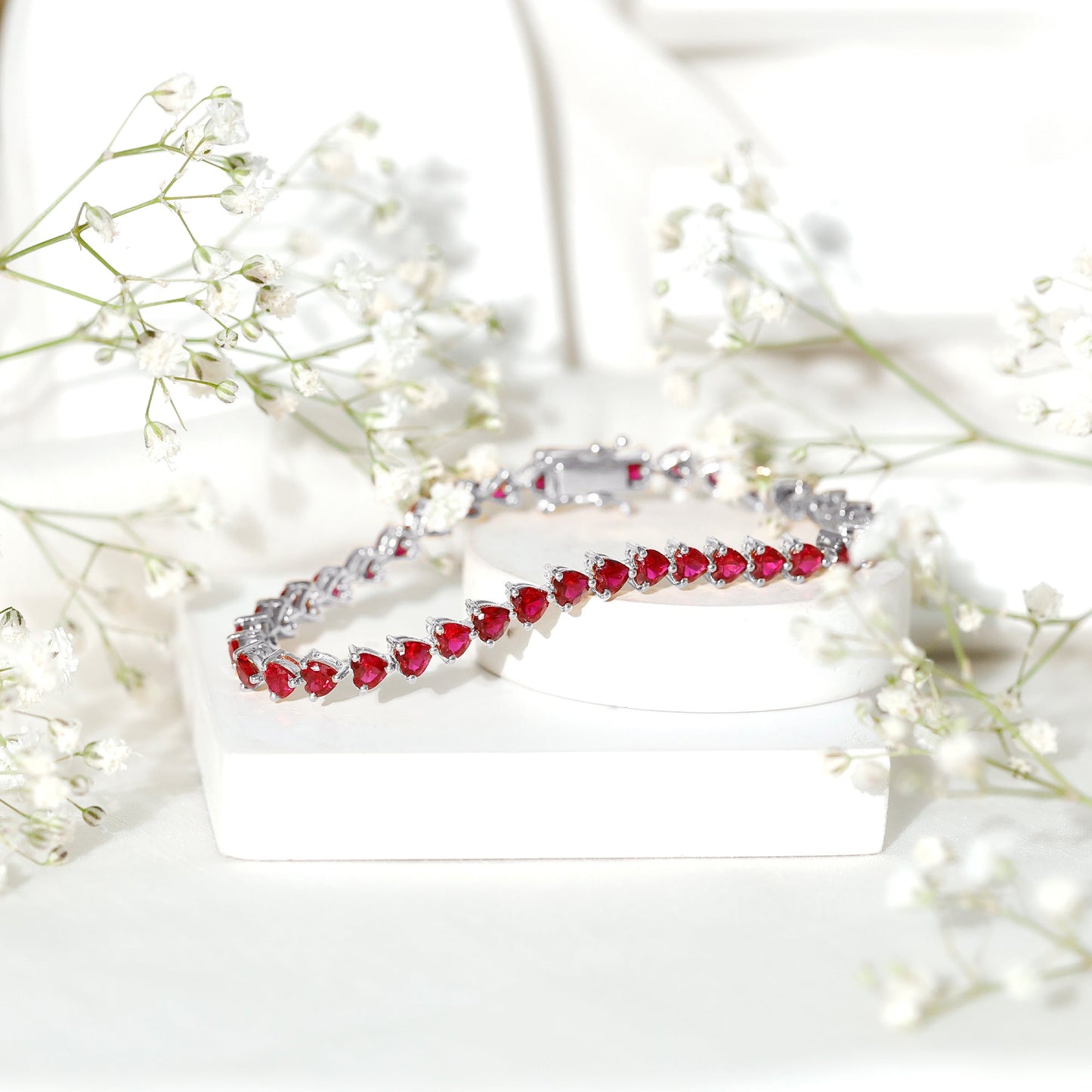 Heart Shape Lab Grown Ruby Tennis Bracelet