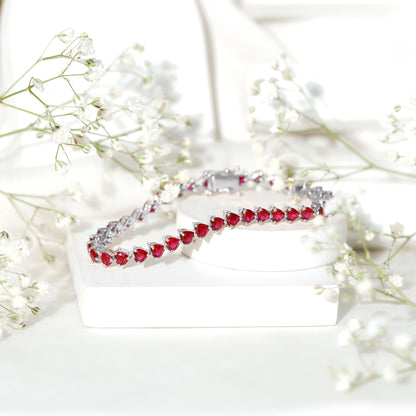 Heart Shape Lab Grown Ruby Tennis Bracelet