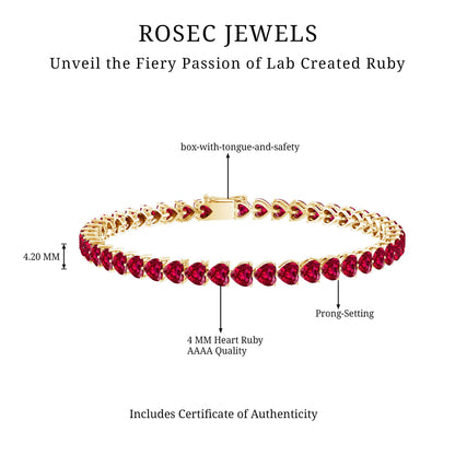 Heart Shape Lab Grown Ruby Tennis Bracelet