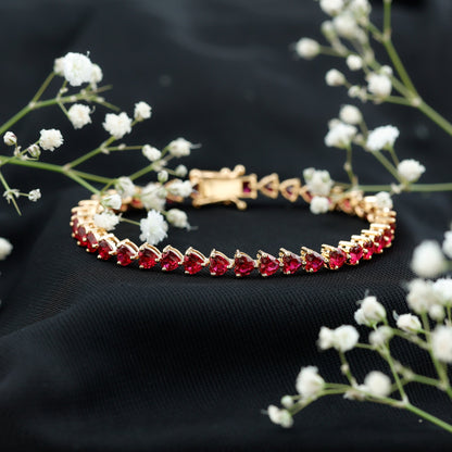 Heart Shape Lab Grown Ruby Tennis Bracelet