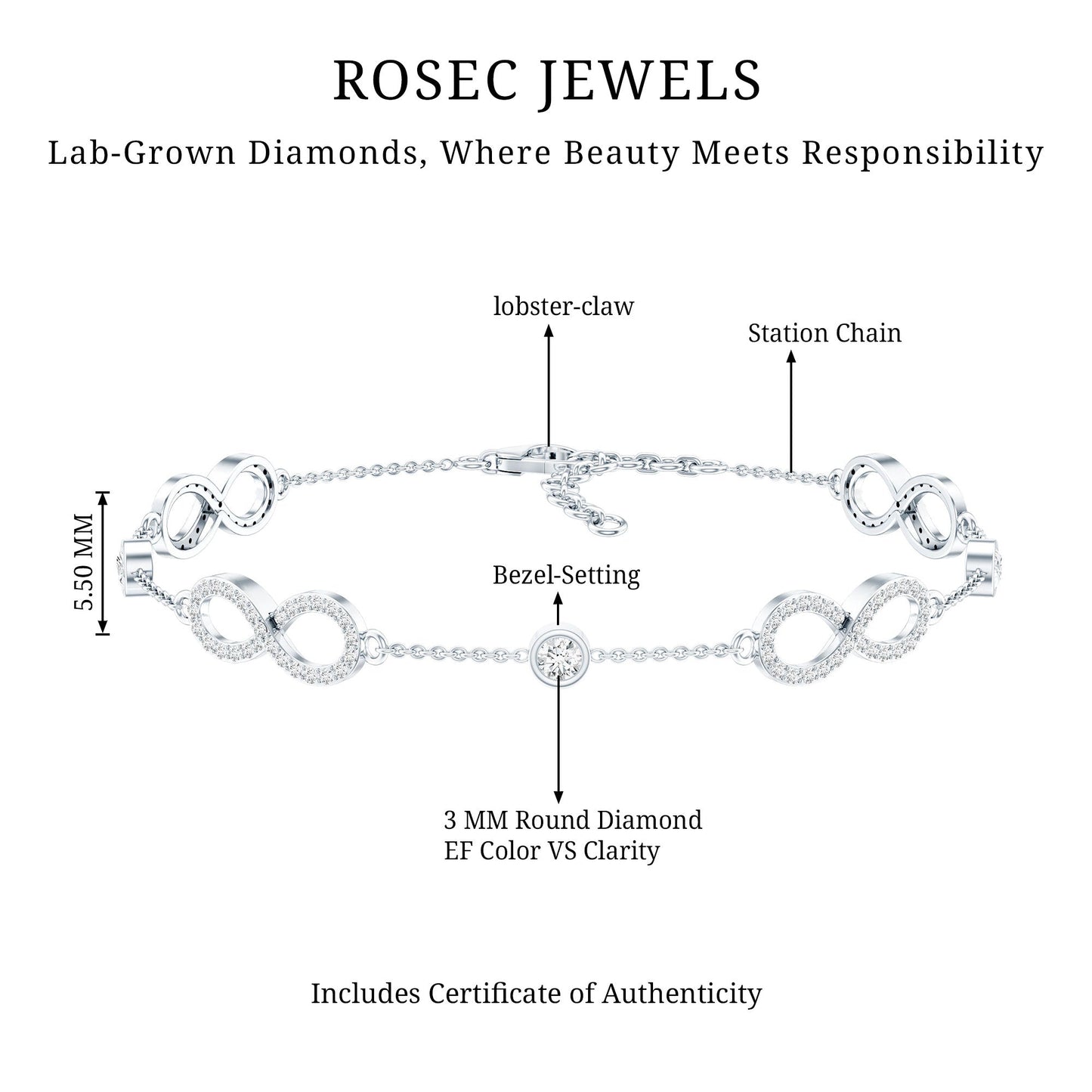 Lab Grown Diamond Infinity Bracelet for Women