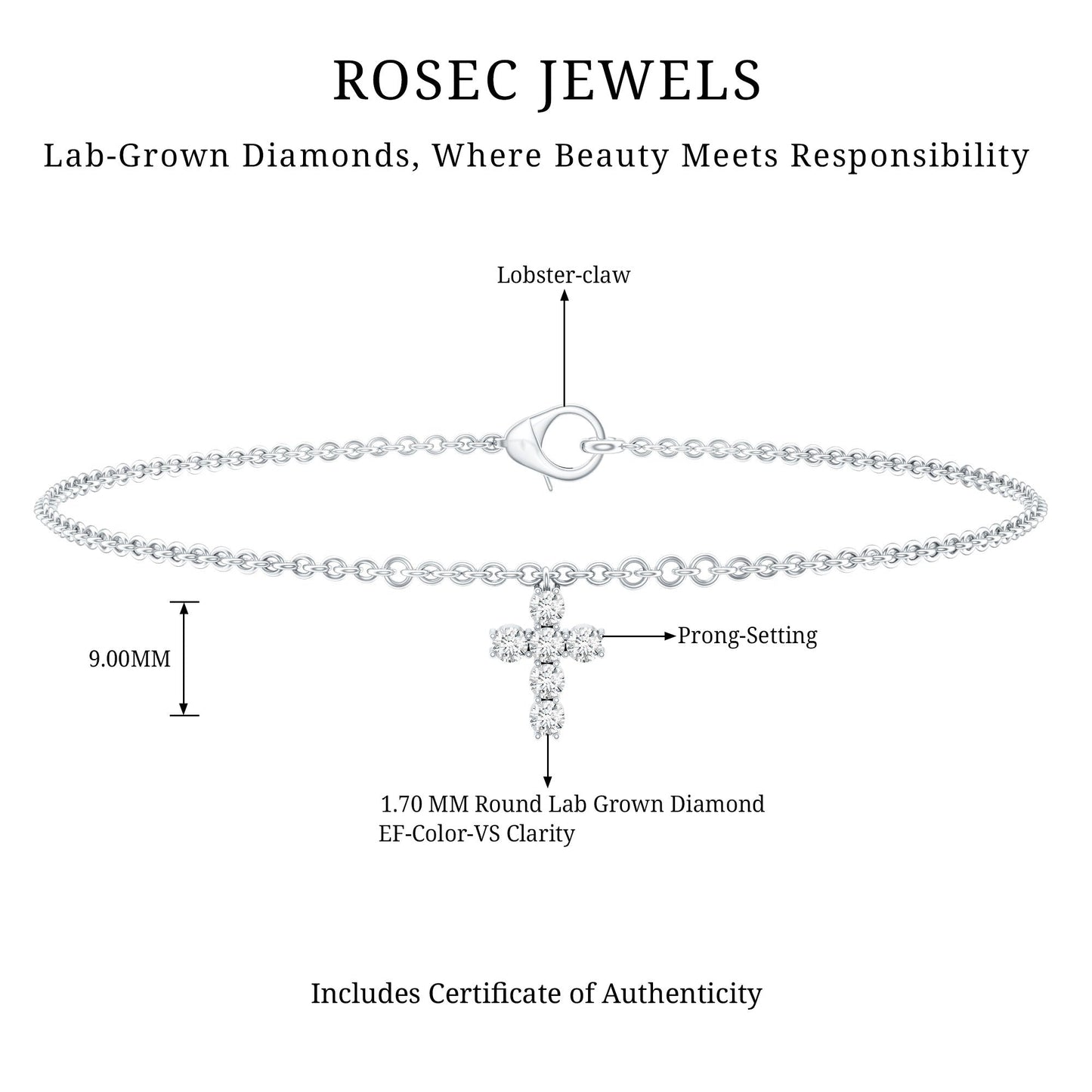 Certified Lab Grown Diamond Cross Bracelet