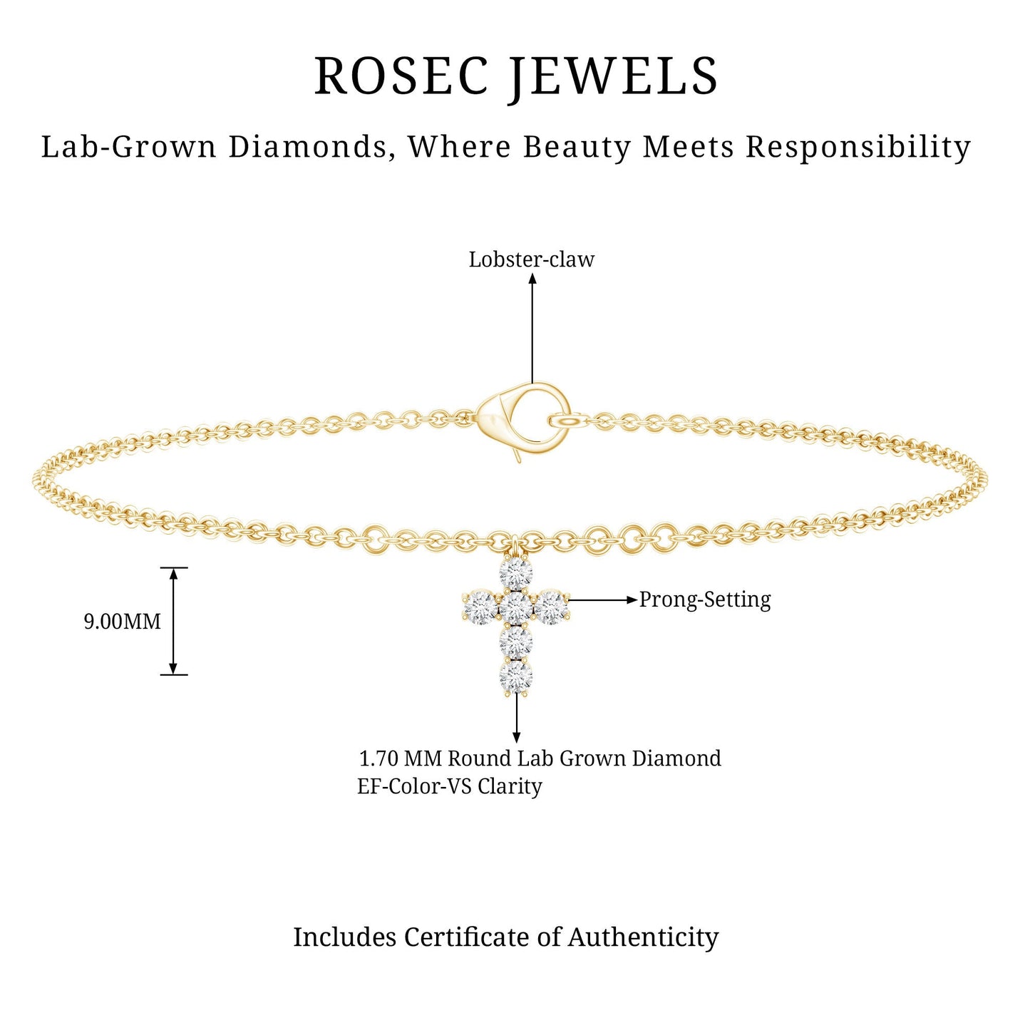Certified Lab Grown Diamond Cross Bracelet