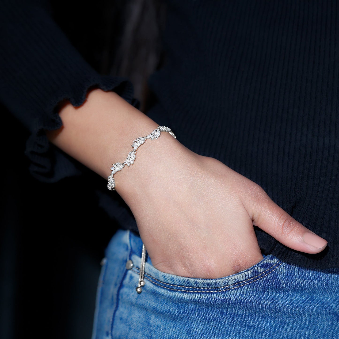Certified Lab Grown Diamond Leaf Bolo Bracelet Adjustable