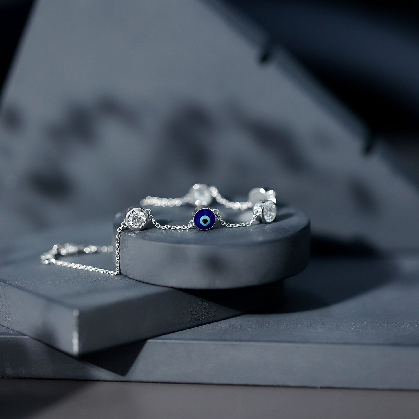 Lab Grown Bezel Set Diamond Evil Eye Bracelet