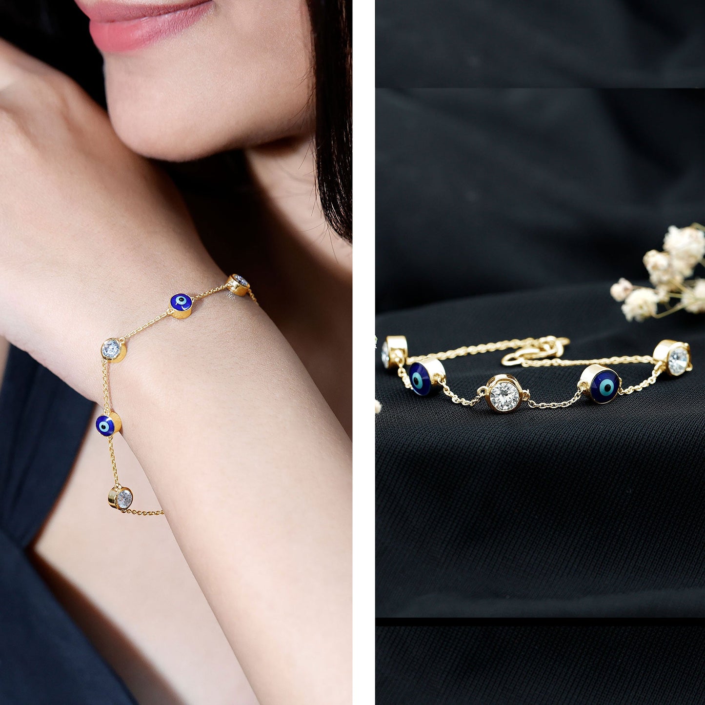 Lab Grown Bezel Set Diamond Evil Eye Bracelet