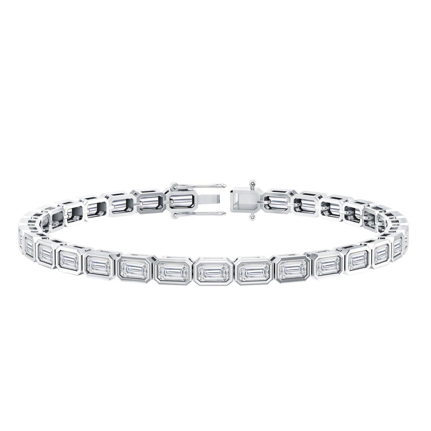 Emerald Cut Lab Grown Diamond Tennis Bracelet in Bezel Setting