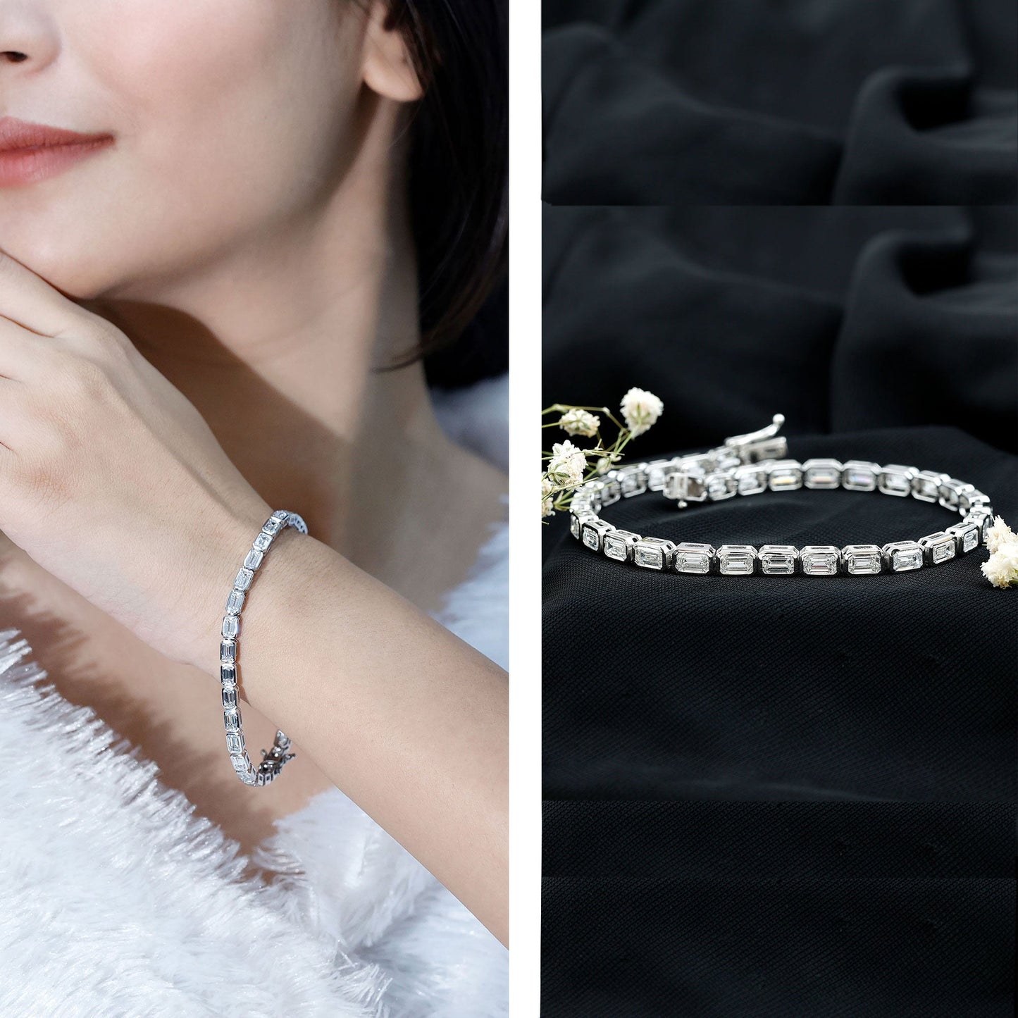 Emerald Cut Lab Grown Diamond Tennis Bracelet in Bezel Setting