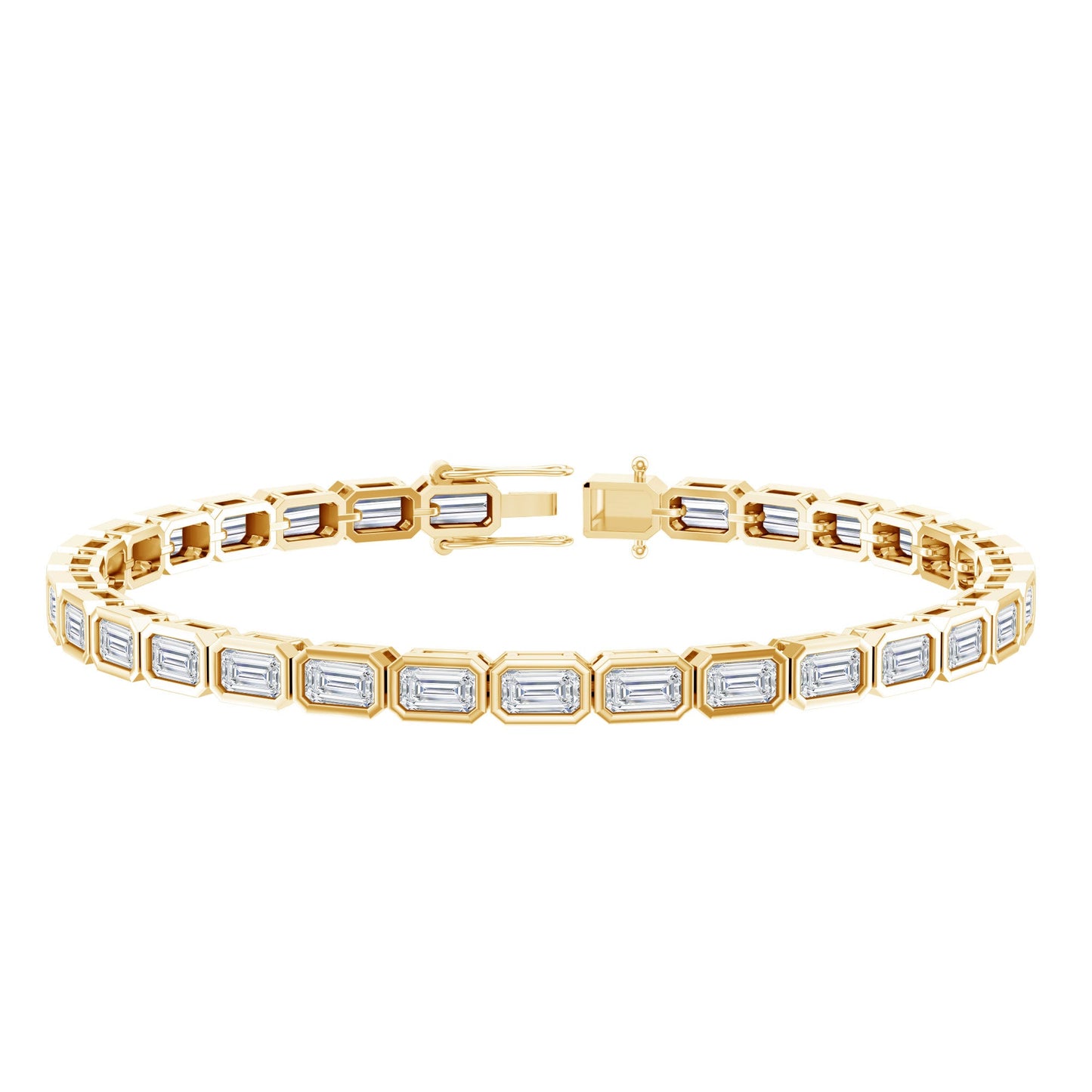 Emerald Cut Lab Grown Diamond Tennis Bracelet in Bezel Setting