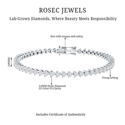 Lab Grown Diamond Heart Tennis Bracelet for Wedding