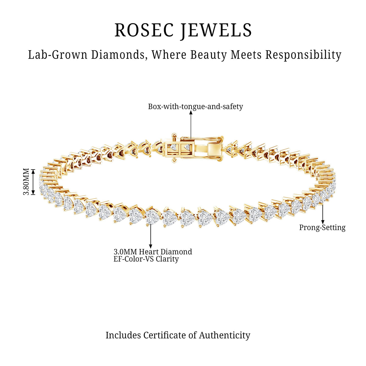 Lab Grown Diamond Heart Tennis Bracelet for Wedding
