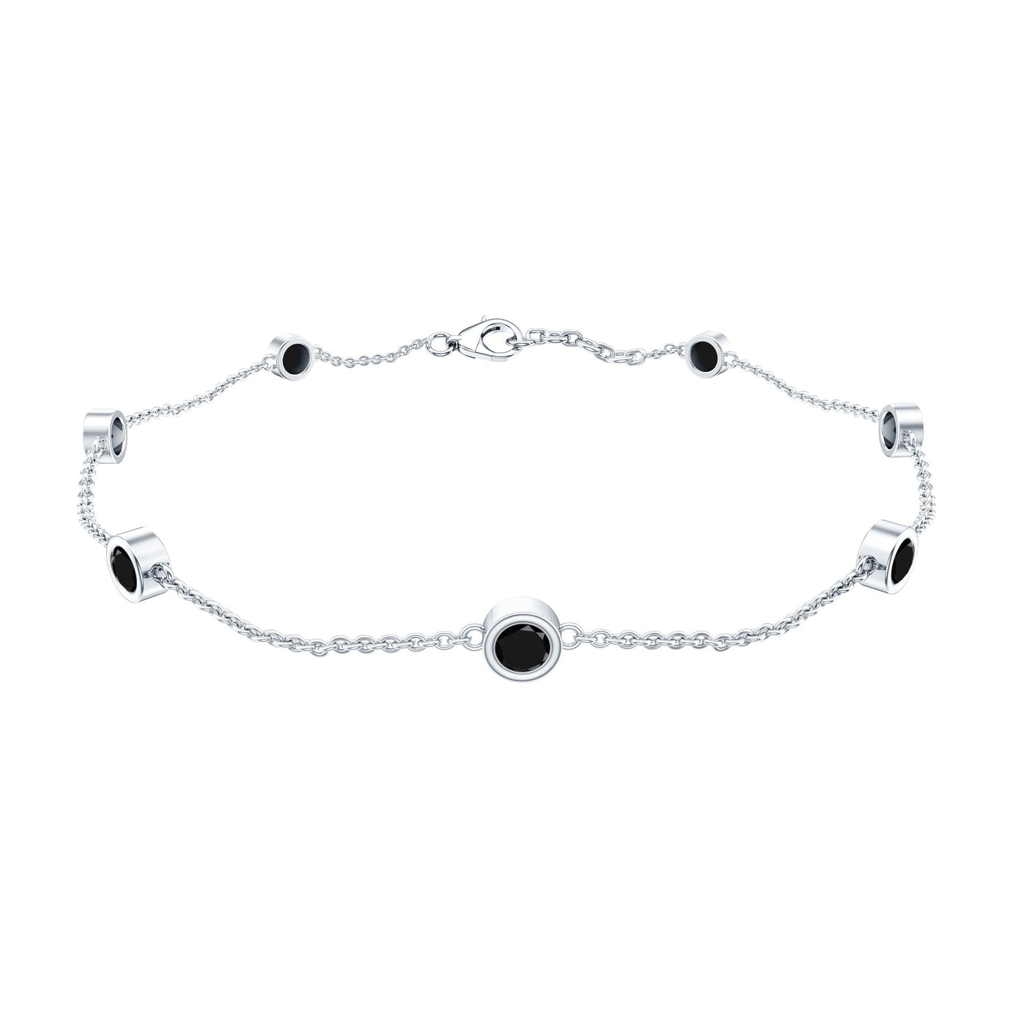 Bezel Set Black Onyx Seven Stone Station Chain Bracelet
