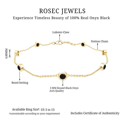 Bezel Set Black Onyx Seven Stone Station Chain Bracelet