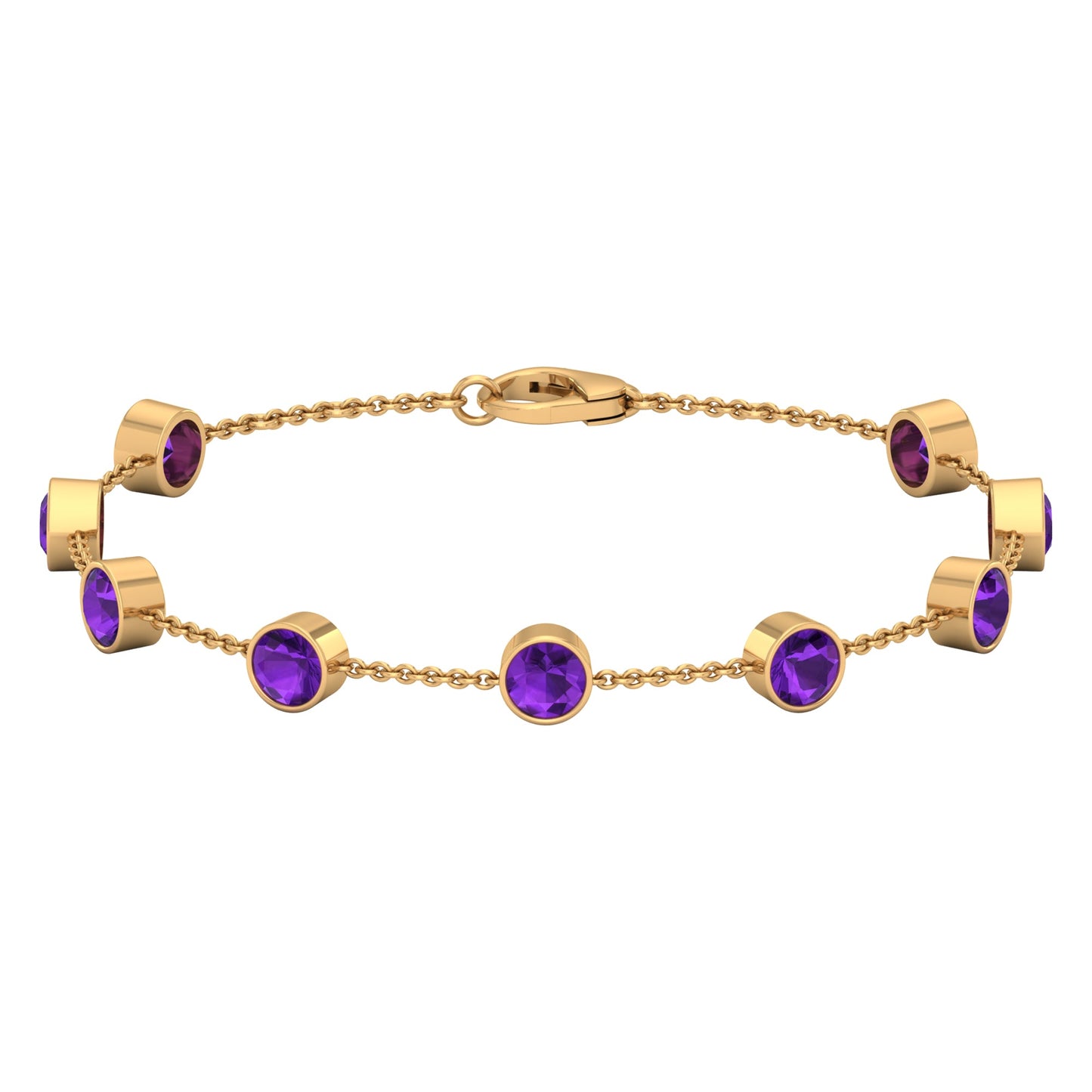 Bezel Set Amethyst Station Chain Bracelet for Women