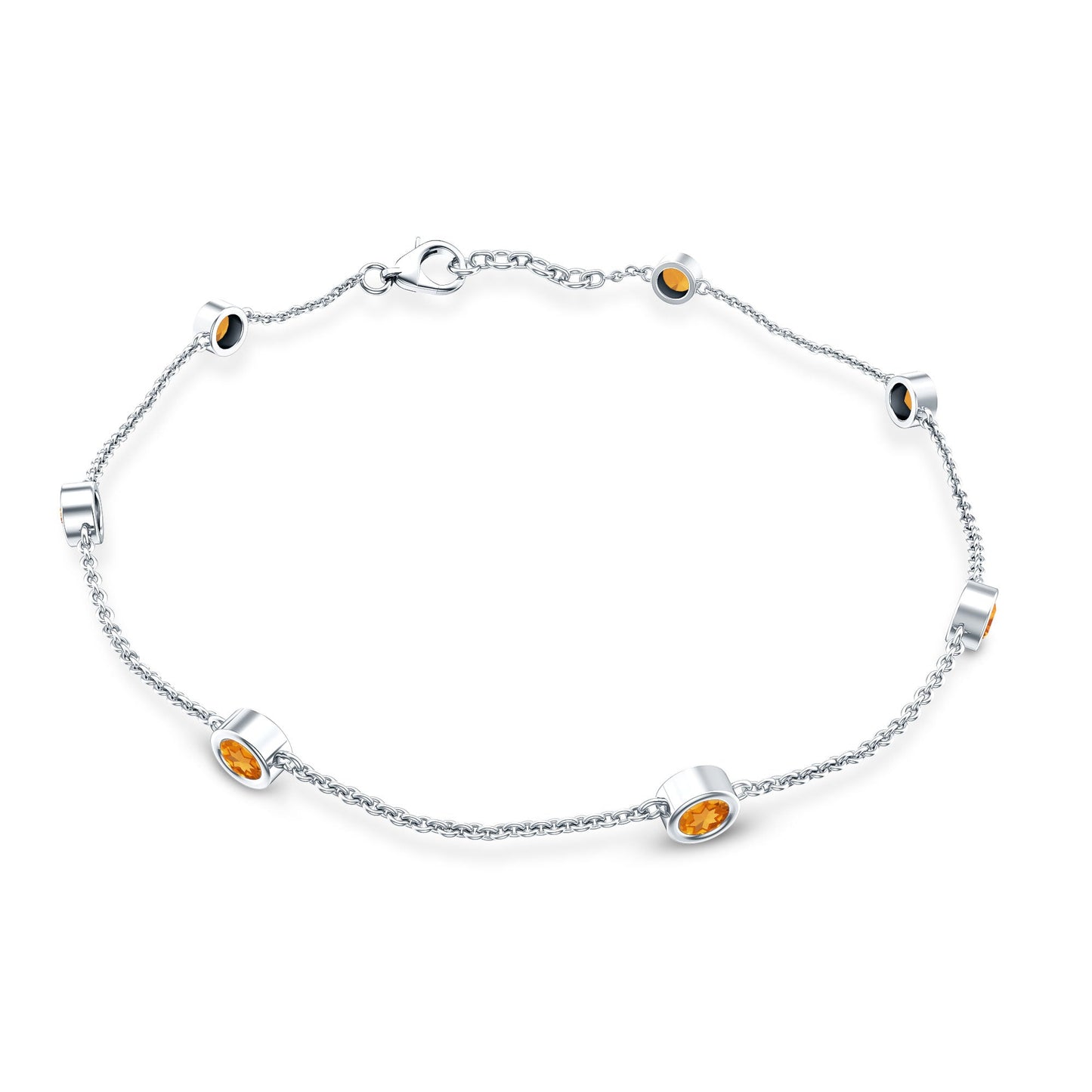Natural Citrine 7 Stone Station Chain Bracelet for Women