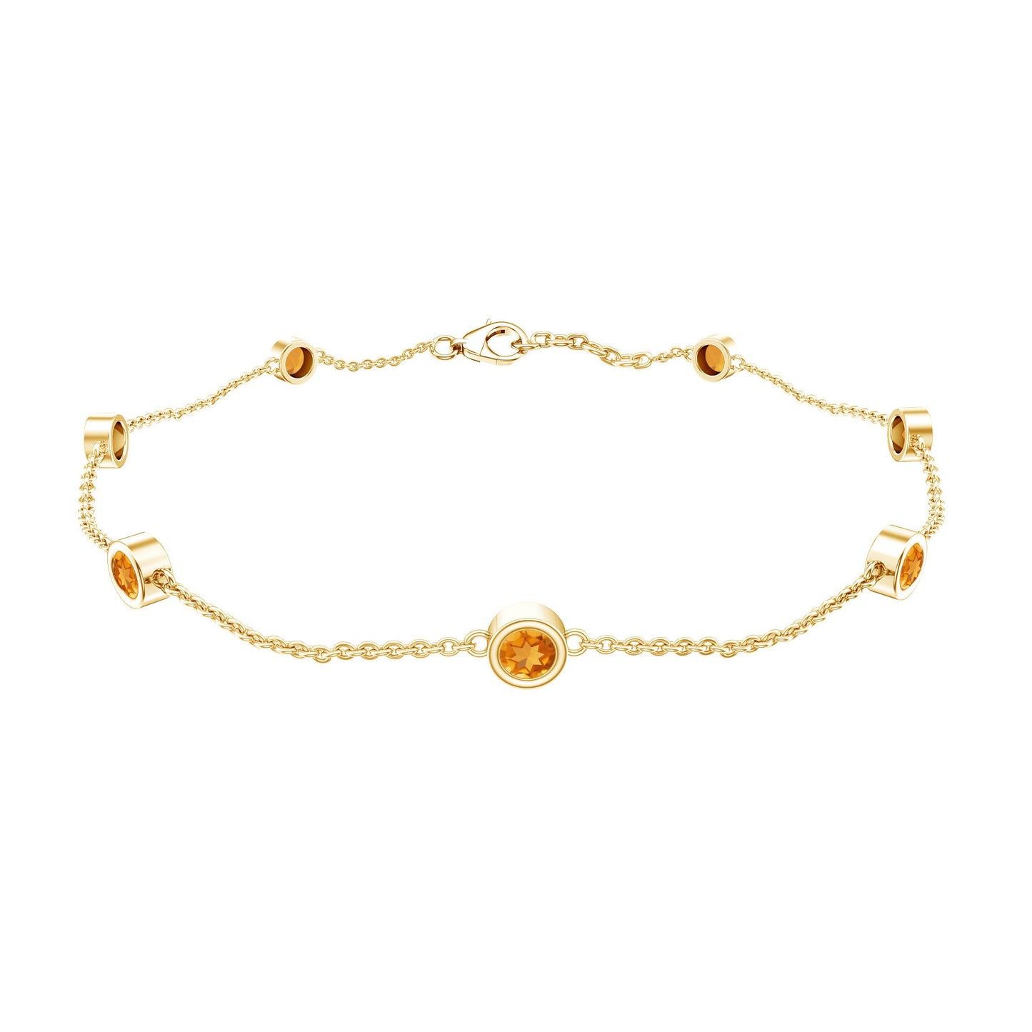 Natural Citrine 7 Stone Station Chain Bracelet for Women