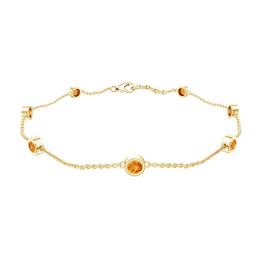 Natural Citrine 7 Stone Station Chain Bracelet for Women