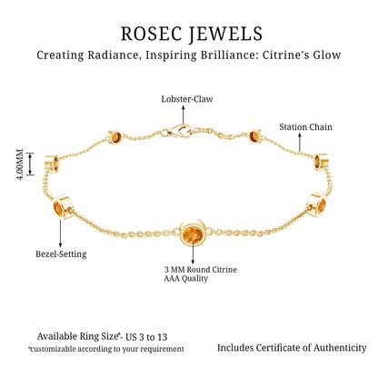 Natural Citrine 7 Stone Station Chain Bracelet for Women