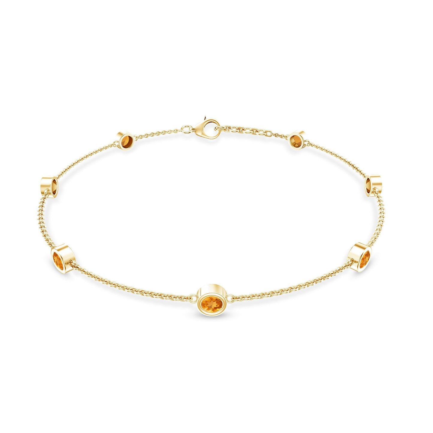 Natural Citrine 7 Stone Station Chain Bracelet for Women