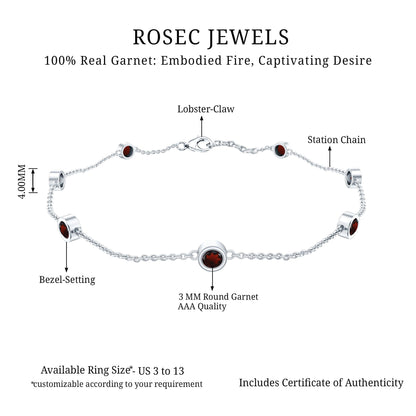 Bezel Set Garnet Seven Stone Station Chain Bracelet