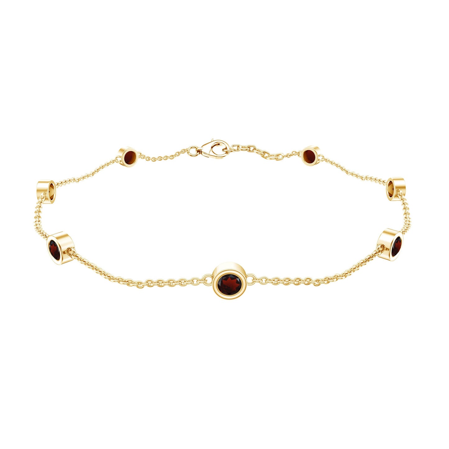 Bezel Set Garnet Seven Stone Station Chain Bracelet