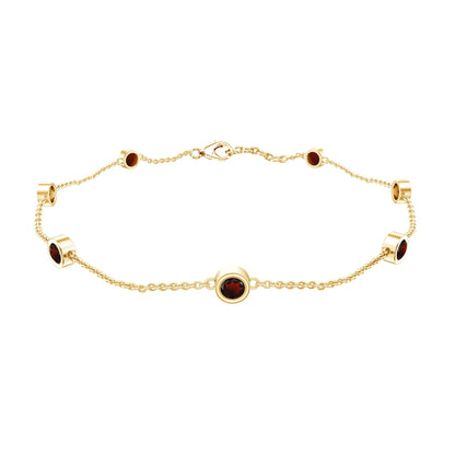 Bezel Set Garnet Seven Stone Station Chain Bracelet