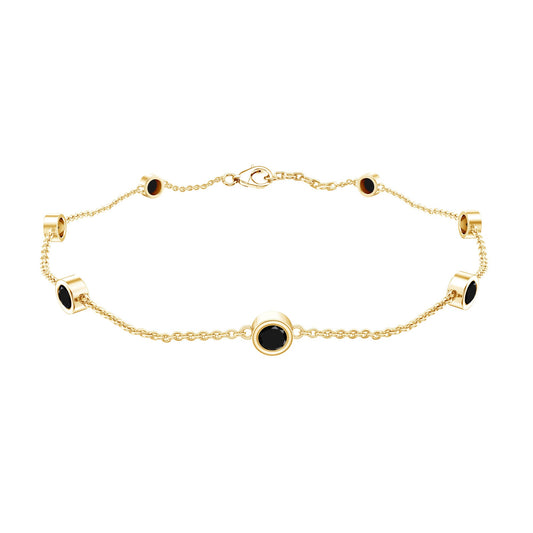Natural Black Spinel 7 Stone Station Chain Bracelet