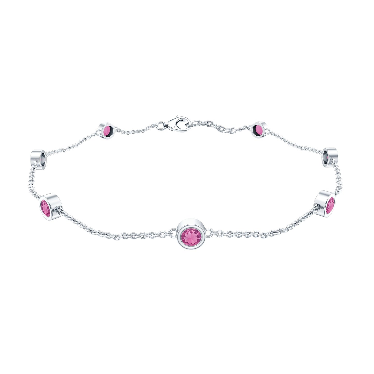Real Pink Tourmaline Station Chain Bracelet for Women