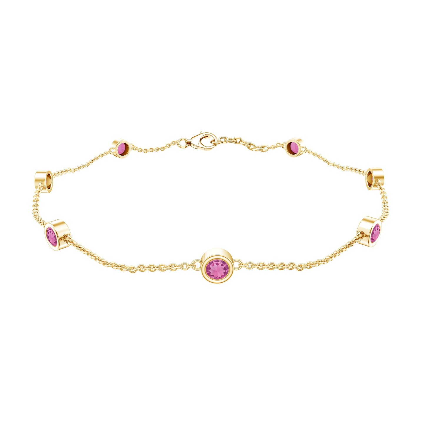 Real Pink Tourmaline Station Chain Bracelet for Women